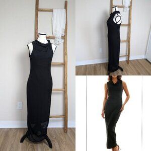 See You Monday Black Cowl Neck Mesh Fitted Body-con Dress Size Large Women